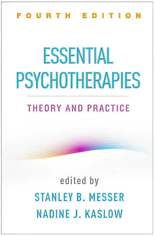 De boekcover van essential psychotherapies vierde editie toont de titel in teal met een paarse naar oranje verloop op een ecru achtergrond
