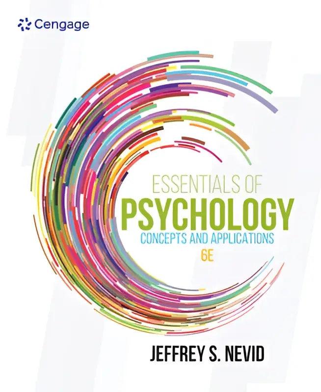 De boekomslag van essentials of psychology toont een levendig ontwerp met meerkleurige lijnen en benadrukt concepts and applications