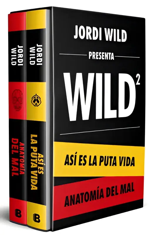 Zwartgele hardcover box set met de titels puta vida en del mal van jordi wild in een luxe estuche