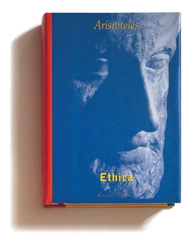 Een hardcover boek ethica met een blauwe kaft en rood linnen gebonden, nederlandse vertaling filosofie algemeen historische uitgeverij groningen