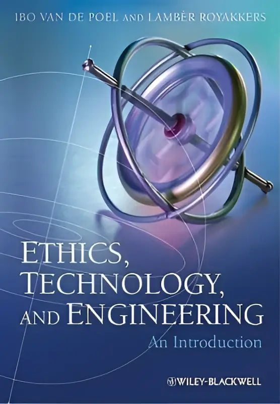 De boekhoes van ethics technology and engineering toont een metalen gyroscoop in zilver en paars met internationale casestudies