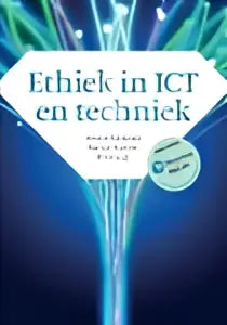 De moderne boekcover van ethiek in ict en techniek door jessica rijnboutt, marcel heerink en pim kruijt met donkerblauwe achtergrond