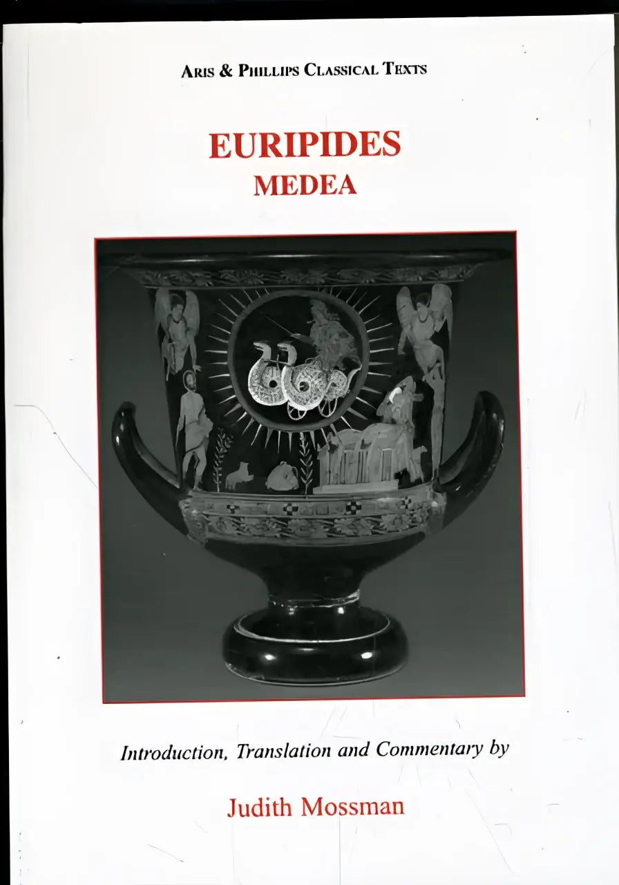 Elegante zwart-witte griekse amfora met ingewikkelde mythologische scènes voor euripides medea product