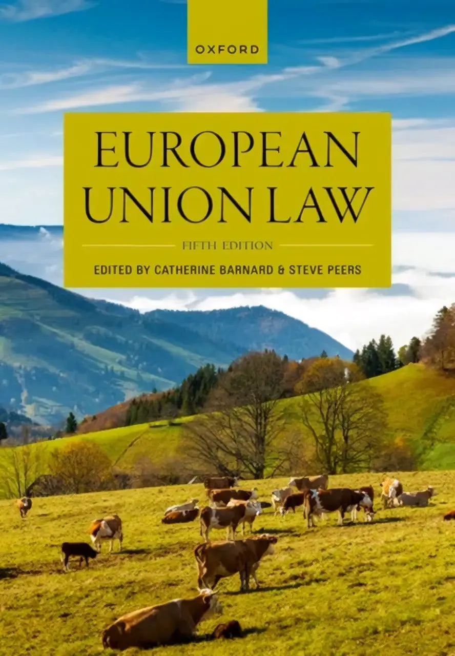 Cover van de vijfde editie van european union law door catherine barnard en steve peers met pastorale europese unierecht achtergrond