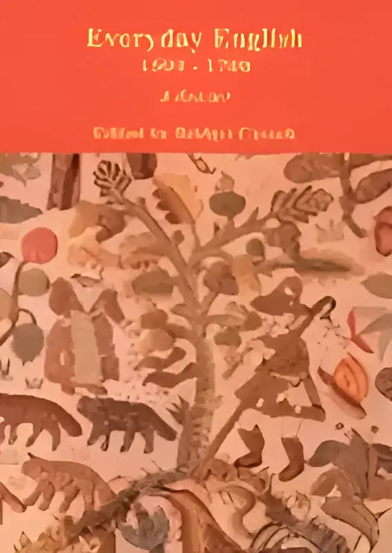 De cover van het boek everyday english 1500-1700 toont een levendige illustratie in aardetinten op een oranje achtergrond