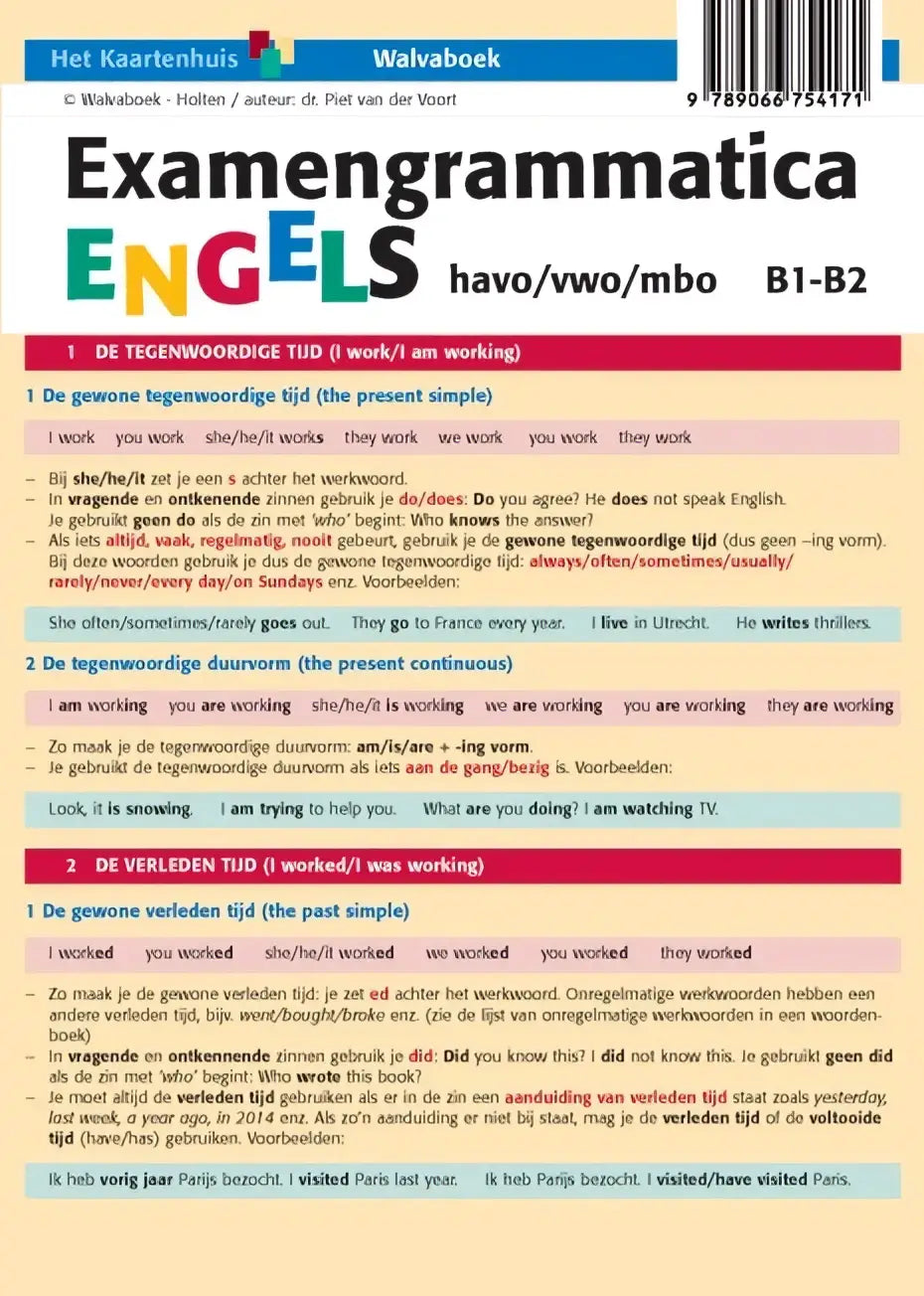 De achterkant van examengrammatica engels met kleurrijke tekst en leskoppen in educatieve uitgaven algemeen