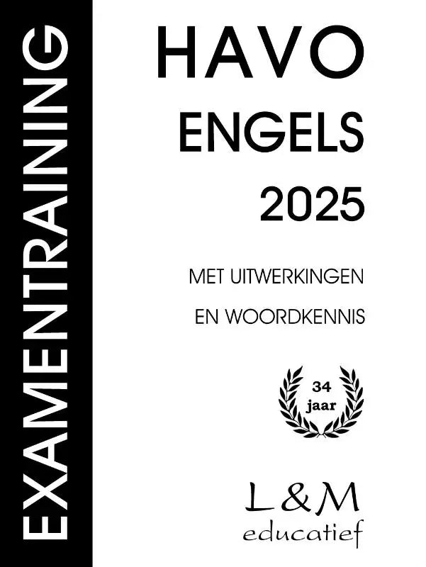 Zwart-wit educatief werkboek havo english exam training 2025 van l&m educatief voor examentraining
