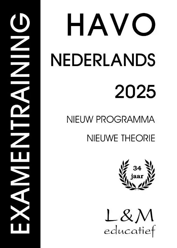 Cover van de examentraining havo nederlands 2025 door l&m educatief in zwartwit voor havo nederlands examen voorbereiding