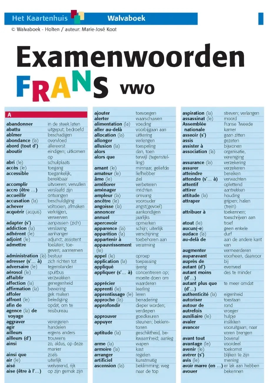 Dit examenwoorden frans studieboek van marie-josé koot bevat tweetalige woordlijsten met vertalingen en uitspraakgidsen
