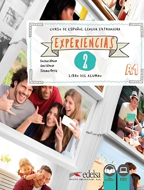 Ervaar a1-niveau spaans leren met het boek experiencias 2 van edelsa met levendige foto’s van lachende studenten