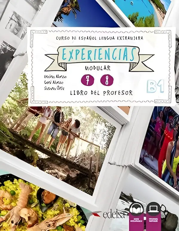Cover van de experiencias b1 spaanse taalcursusboek voor leraren met kleurrijke reis- en cultuurafbeeldingen
