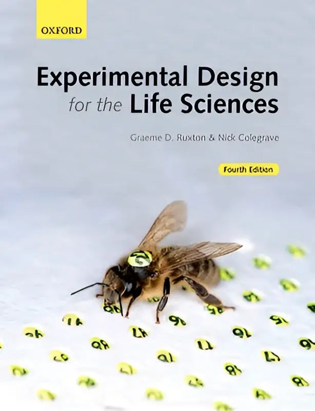 The life sciences book cover shows a honeybee with black and yellow stripes on a white surface with green dots for experimental design