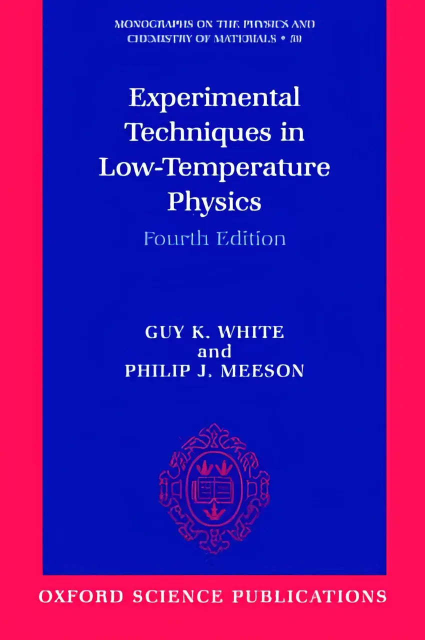 Blauw hardbackboek met rode rand getiteld experimental techniques in low-temperature physics vierde editie door guy k