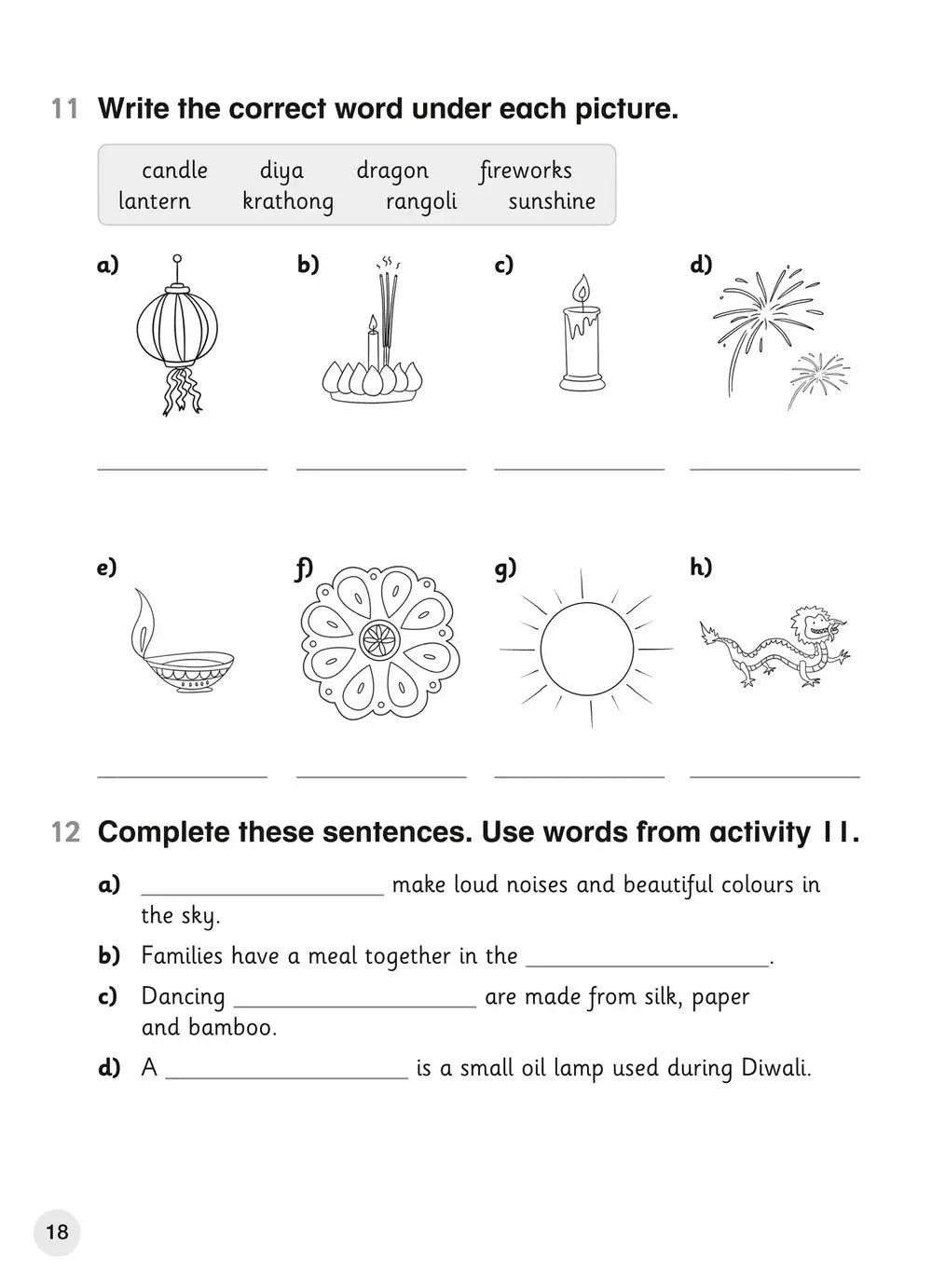 Lineaire zwart-wit tekening van een diya olie lamp op het cover van explore english student coursebook 3 tweede editie cambridge primary english