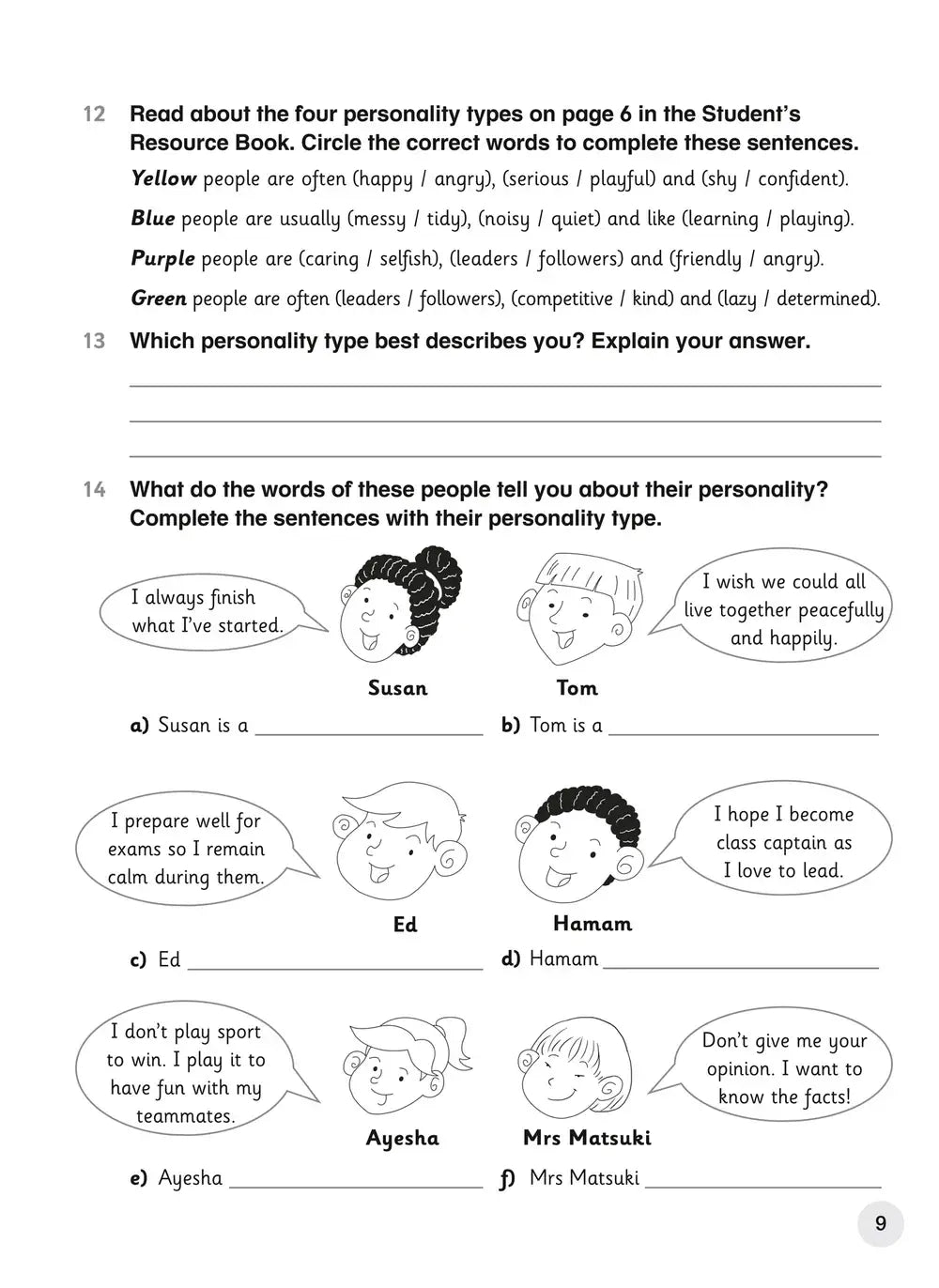 This is a black-and-white worksheet page from collins explore english Student’s Coursebook 6 with personality exercises
