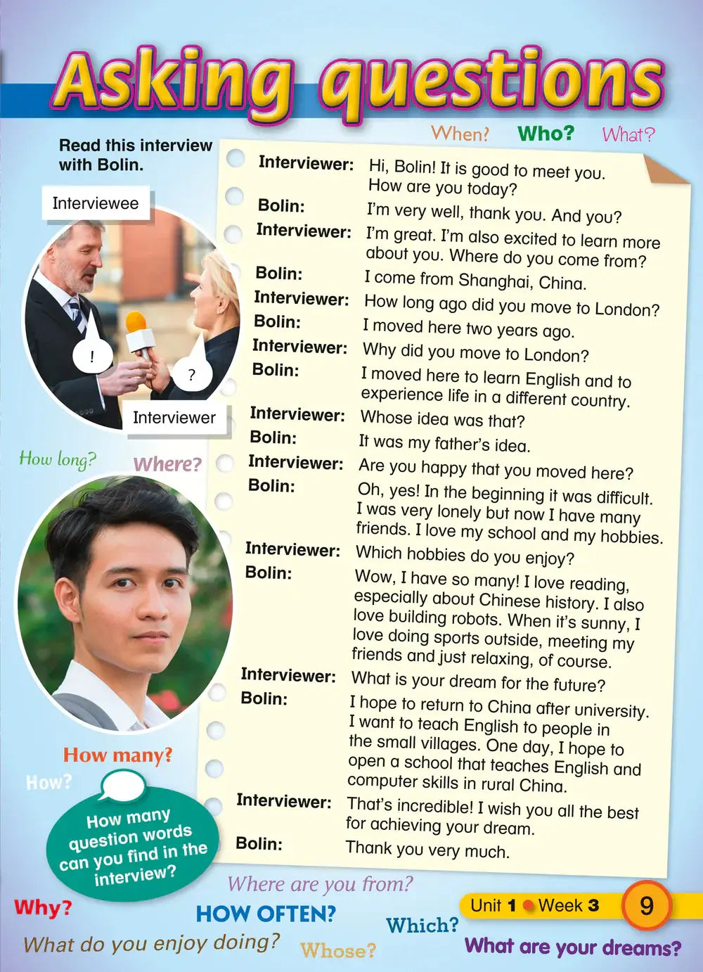 The colorful collins explore english asking questions worksheet in student’s resource book 5 features interview dialogue and vocabulary practice