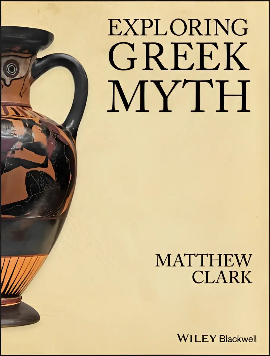 Zwart en oranje griekse keramische amfora met zwart-figuur decoratie uit exploring greek myth