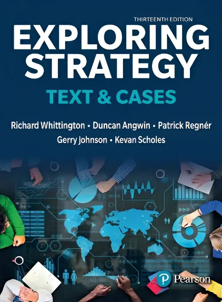 De cover van de dertiende editie van exploring strategy text en cases biedt diepgaand inzicht in case studies voor strategisch management