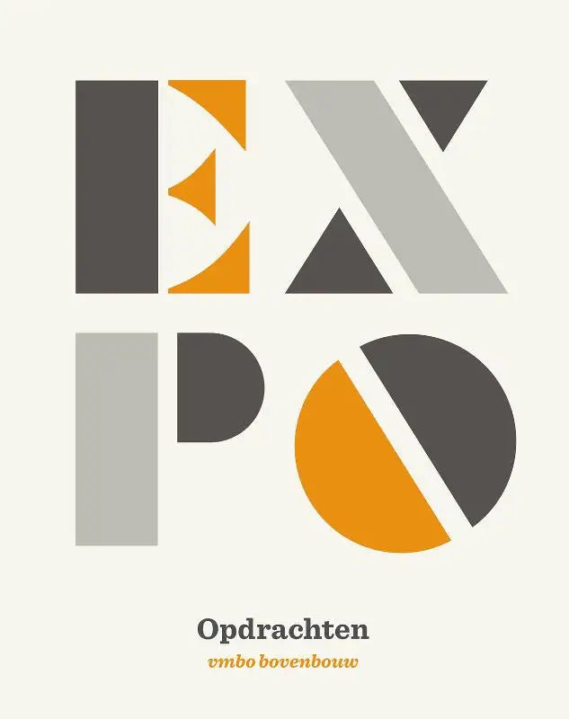 Geometrisch gestileerd expo-logo in grijs en oranje op een crèmekleurige achtergrond voor het product expo