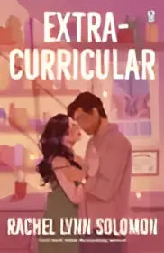 Illustratie met roze en witte kleuren en tekst extracurricular met twee personen in omhelzing, boek extracuricular van Rachel Lynn Solomon