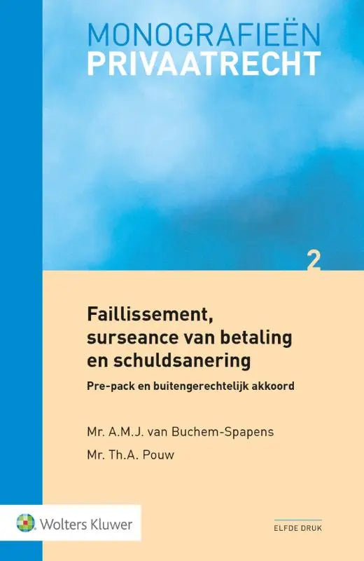 Blauw-beige hardcover boek monografieën privaatrecht 2 door mr over faillissement door wolters kluwer nederland juridische opleidingen