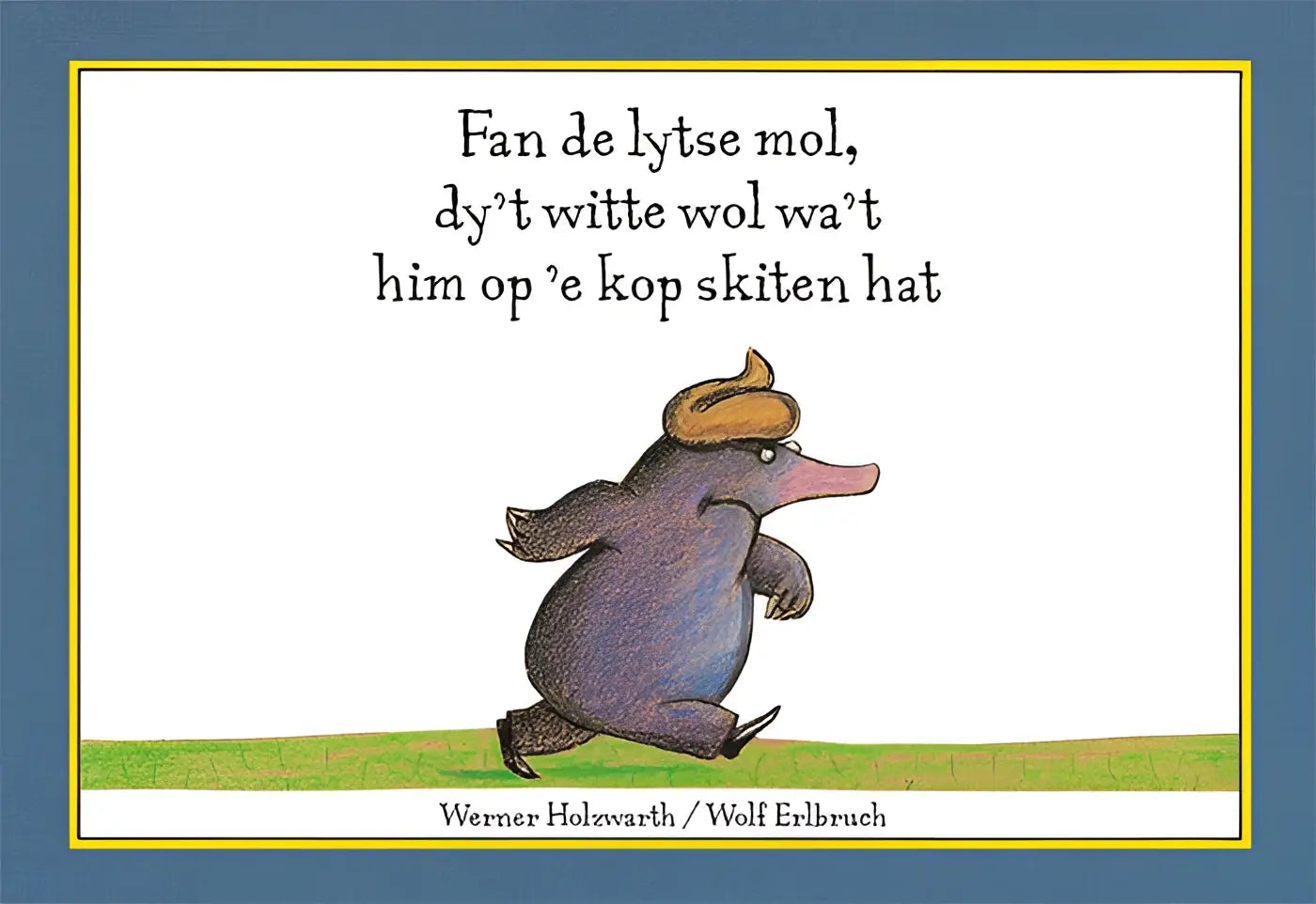 Een lytse mol met een donkergrijze vacht en een bruine, slappe hoed als fan de lytse mol kop skiten hat product