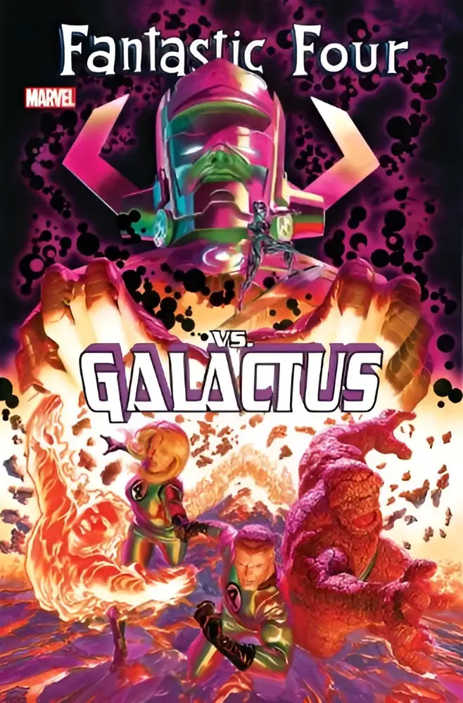 De cover van de marvel comic fantastic four vs galactus toont de fantastische vier in actie tegen galactus
