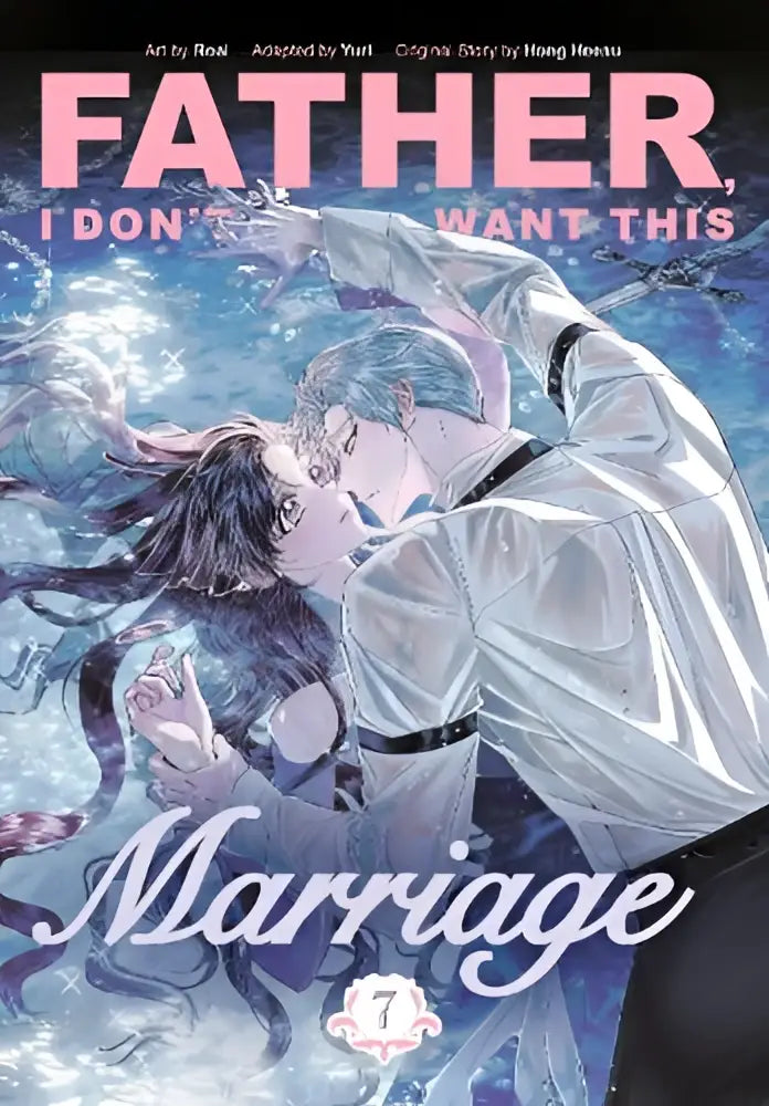 De omslag van het manga volume father i don’t want this marriage toont een man en vrouw innig samen in het water