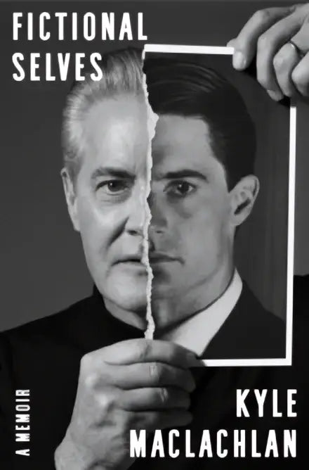 Zwart-wit boekcover van fictional selves met gesplitste portretten van mannen in pakken door kyle maclachlan