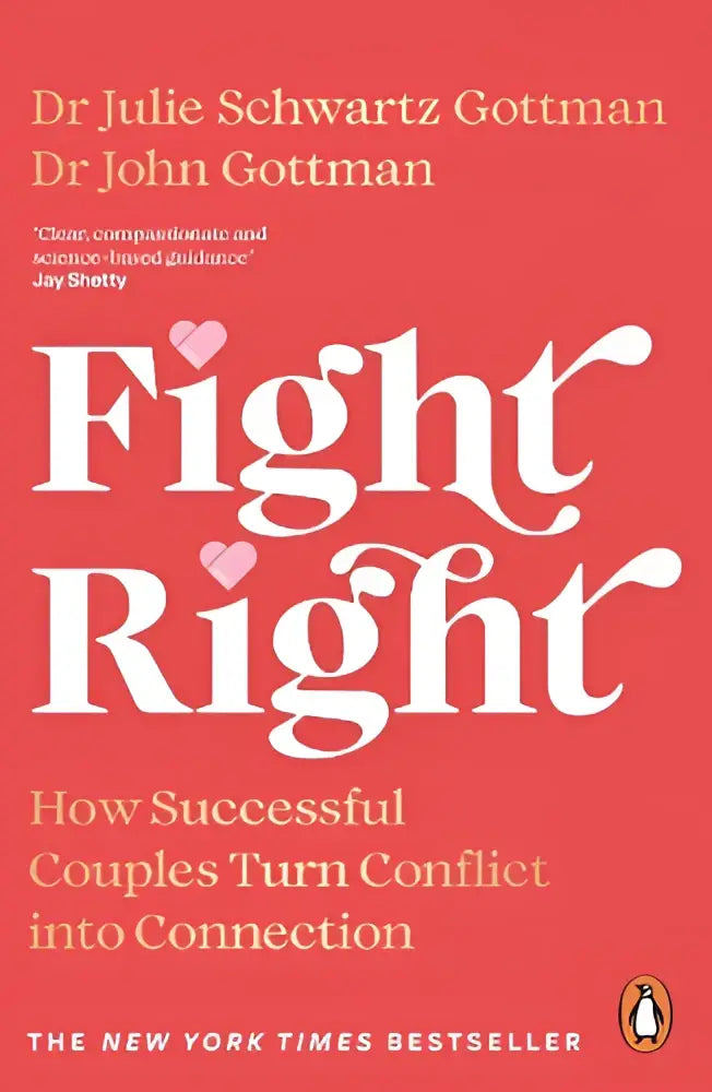 Rode hardcover boek fight right met witte cursieve titel en auteurs dr john schwartz gottman voor relatieadvies