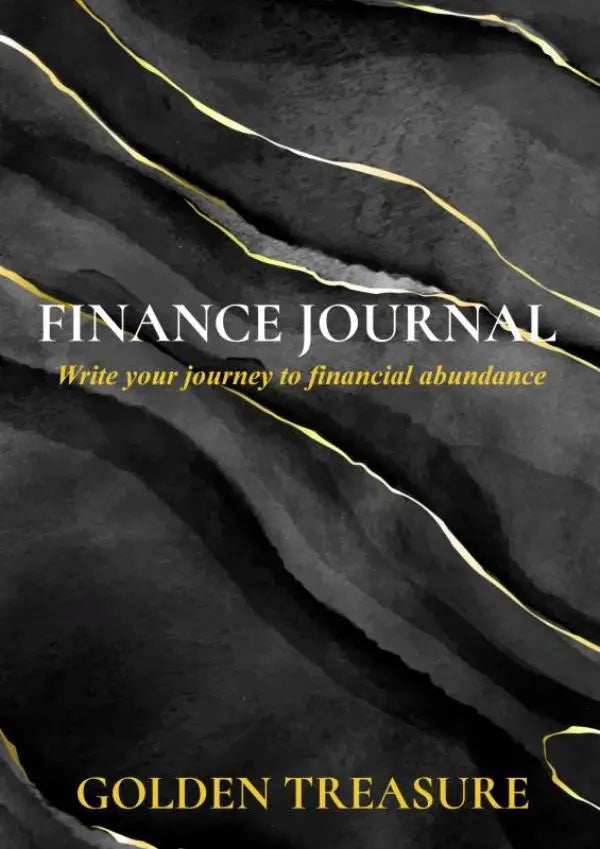 Zwart en goudkleurig finance journal met elegante gouden lijnen om je journey to financial abundance te schrijven