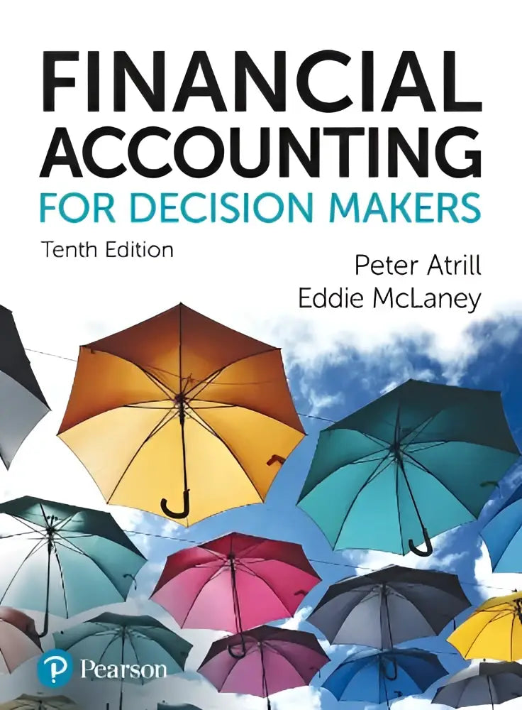 De boekomslag van financial accounting for decision makers tiende editie door peter atrill en eddie mclaney voor financieel accounting
