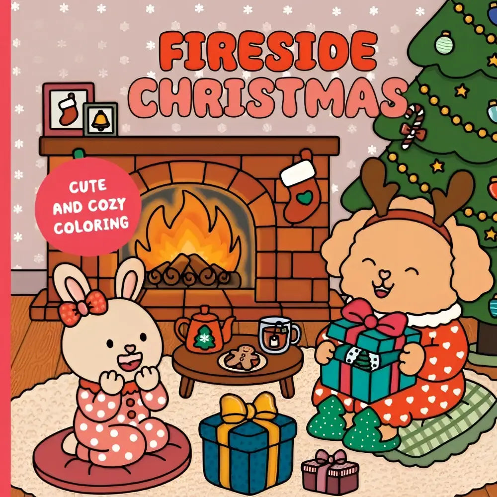 Fireside christmas cozy coloring book features cute cartoon animals and festive holiday scenes for holiday fun