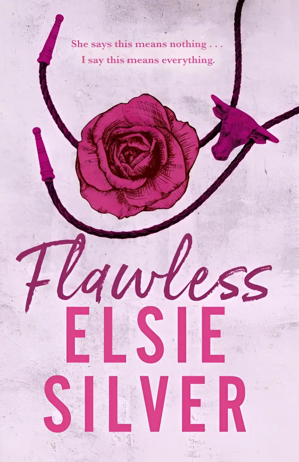 A vibrant pink rose illustration with dark outline on textured gray background for elsie silver cowboy romance bull rider