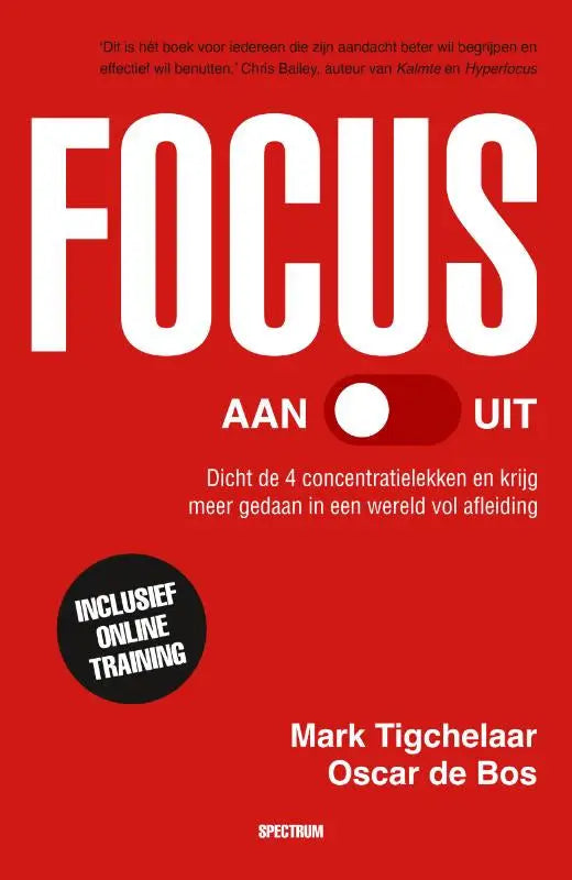 Rode boekhoes focus met een aan-uit schakelaar ontwerp van mark tigchelaar en oscar de bos over concentratielekken en afleiding