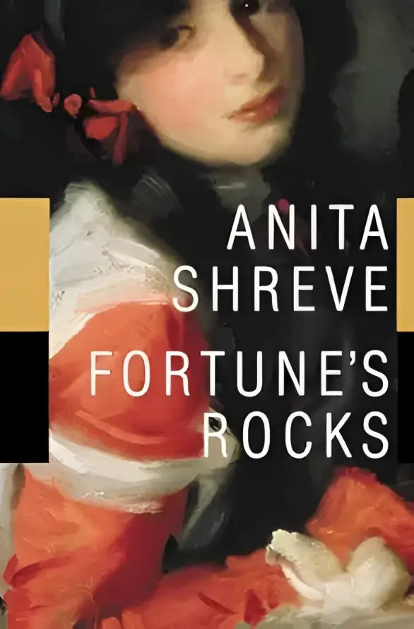 De boekomslag van fortunes rocks toont een klassieke schildering van een jonge vrouw in een rood-witte jurk met rode linten