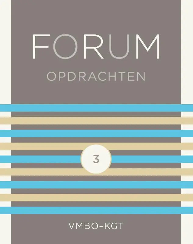 De omslag van het forum geschiedenis opdrachtenwerkboek met blauwe en beige strepen en nummer 3 in het midden