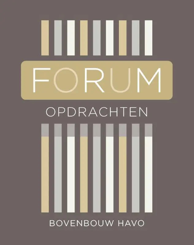 Minimalistisch ontwerp voor forum geschiedenis met wit forum op een gouden achtergrond en beige grijze verticale strepen