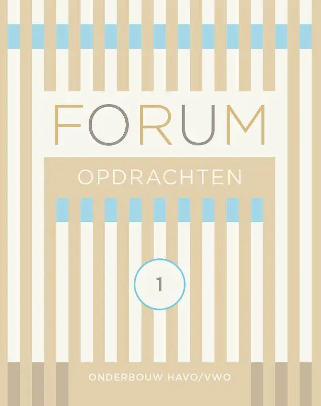 Cover van het forum geschiedenis opdrachtenboek havo vwo 1 met beige en lichtblauwe strepen en goudgrijze titel