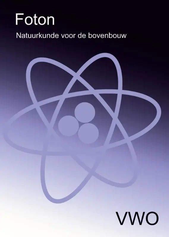 Paars verlopen boekomslag van foton vwo met gestileerd atoommodel voor natuurkunde bovenbouw