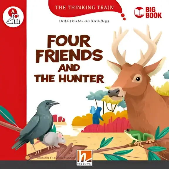 Grootboek Vier vrienden en de jager met hert, kraai en bosdieren