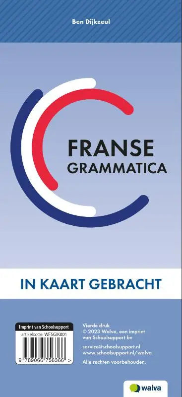 De boekomslag van franse grammatica in kaart gebracht toont een rood-wit-blauw gestileerd c-logo met de titel franse grammatica