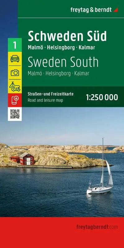 freytag & berndt Straßenkarte Schweden Süd 1:250.000 - Straßen- und Freizeitkarte Malmö - Helsingborg - Kalmar, Camping- und Stellplätze, Blatt 1