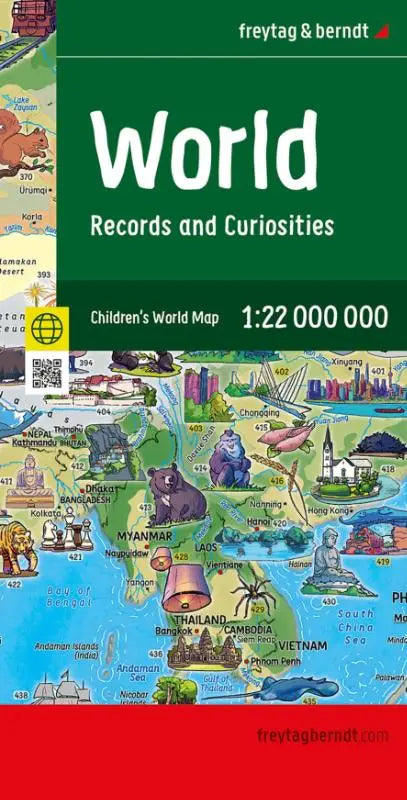 freytag & berndt Straßenkarte World map for Children 1:22 Mio. - 137,5 x 96 cm, World Records, colorful, Illustrated World Map for Kids