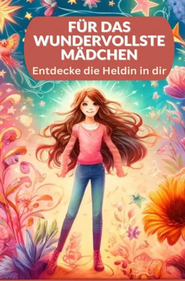 Een kleurrijke geïllustreerde boekomslag van ein mitmachbuch für das wundervollste meisje voor kinder von 8 bis 12 jahren