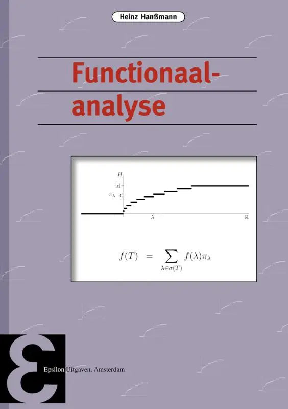 Paars boek met titel functionalanalysis in rood en een wiskundige grafiek met formule voor wiskunde algemeen van heinz hanßmann bij epsilon uitgaven