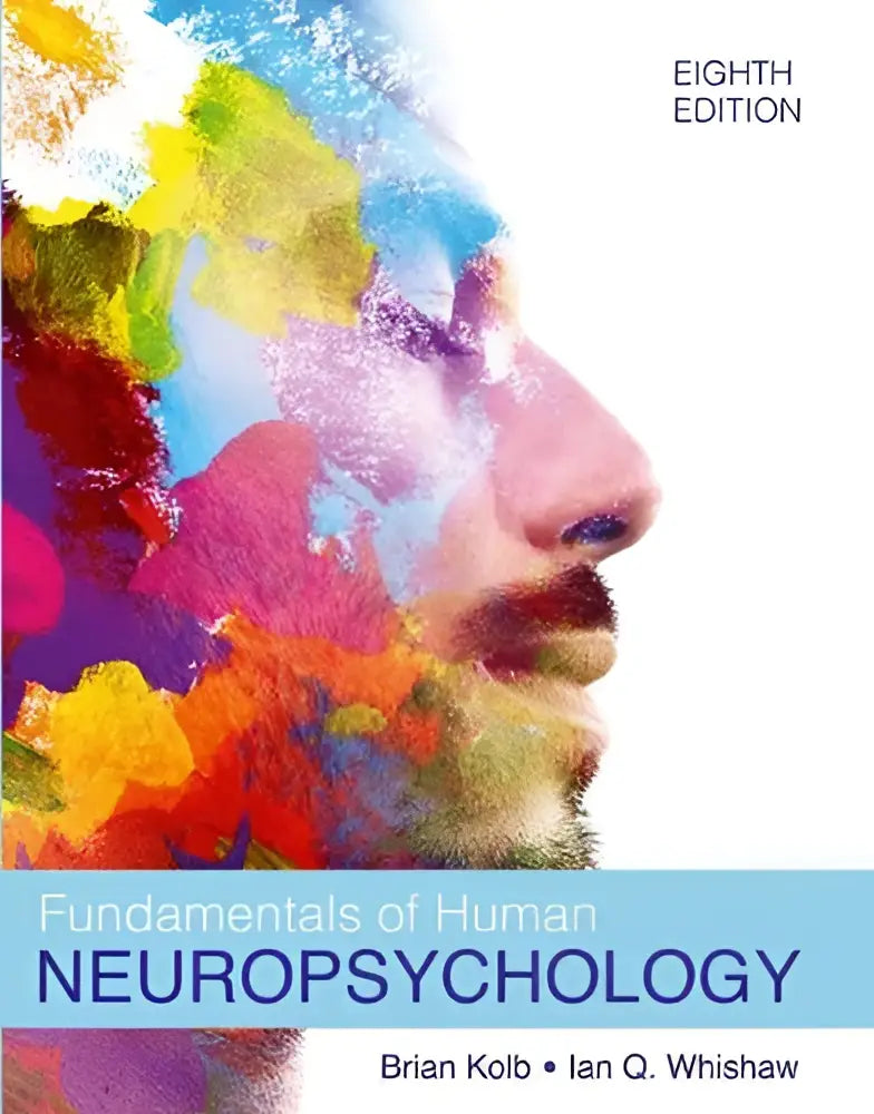Het leerboek fundamentals of human neuropsychology toont een abstracte aquarelportret in regenboogkleuren op witte achtergrond