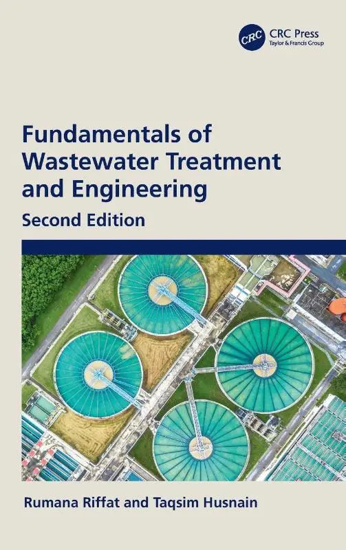 Het boek fundamentals of wastewater treatment and engineering toont vier groene circulaire tanks voor unit processes for wastewater treatment