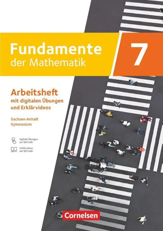 De cover van fundamente der mathematik 7 arbeitsheft zum schulbuch mit eingelegten lösungen en felle geel-oranje titelbalk