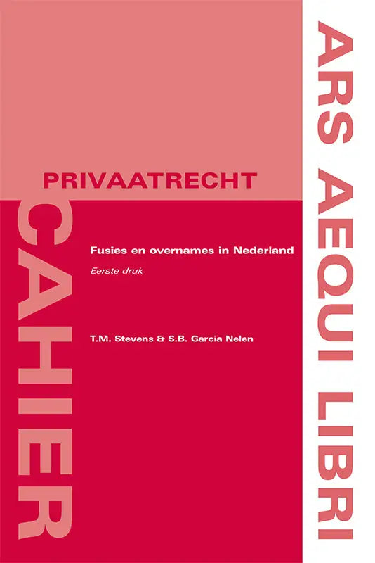Minimalistisch rood boekcover voor fusies en overnames in nederland door t.m. uitgegeven door juridische uitgeverij ars aequi